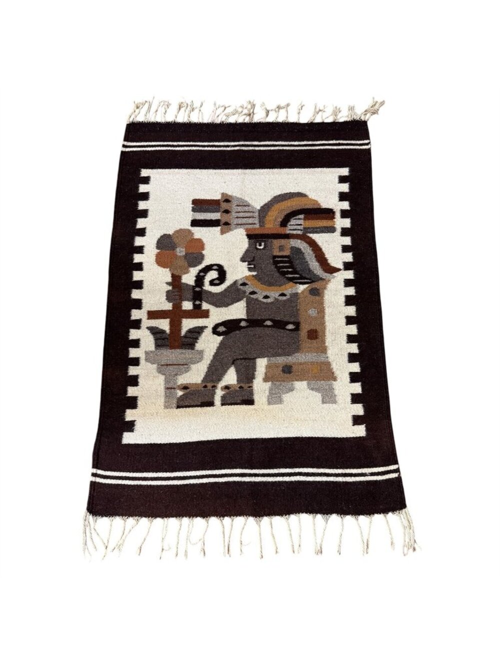 Mayan Wool Rug Wall Hanging Handwoven Yumil Kaxob Maize Corn God